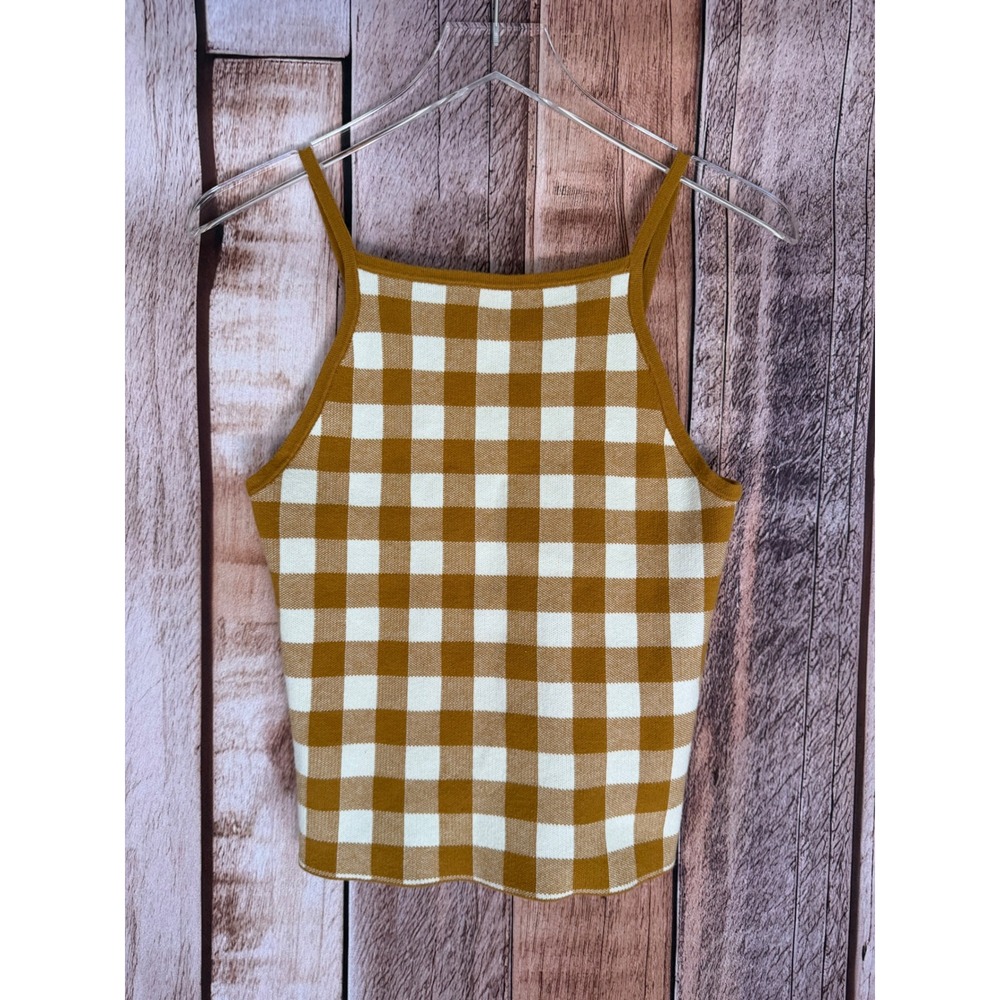 Madewell Gingham Apron Sweater Tank Antique Gold Checkerboard Retro Fall Small